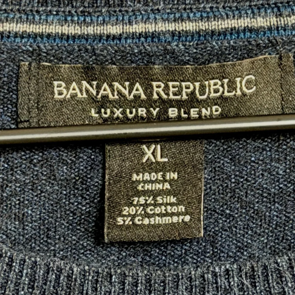 Banana Republic Mens Silk Cotton Cashmere Sweater XL Blue Crewneck Preppy Luxury